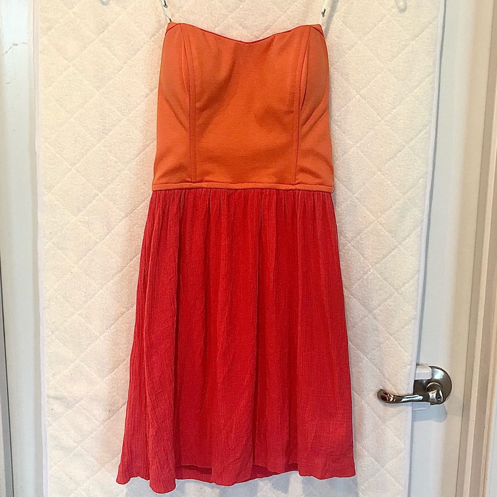 Guess S Strapless Pink Orange Color Block Dress